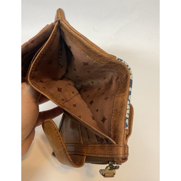 Vintage Fossil Mini Card Holder Coin Wallet Patchwork Brown Leather - Picture 10 of 13